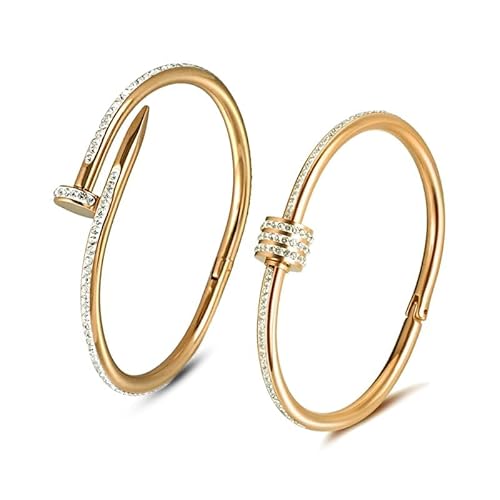 Women’s Gold Nail Design Bracelet Set with Crystal Detailing