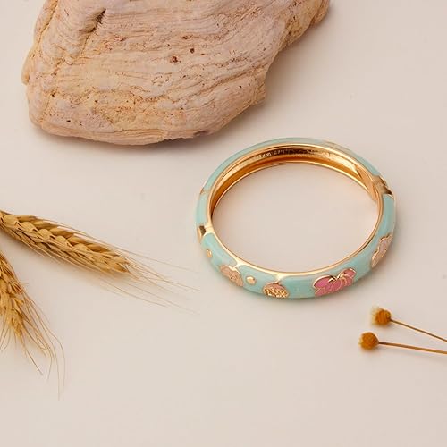 GLEVIA Floral Enamel Bangle – Pastel Elegance in Gold Finish
