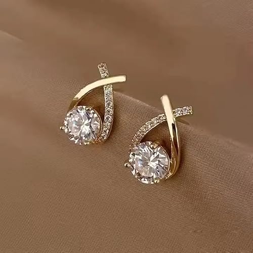 Women’s Gold Crystal Earrings Set – 2 Pair Stylish Studs & Drop Earrings