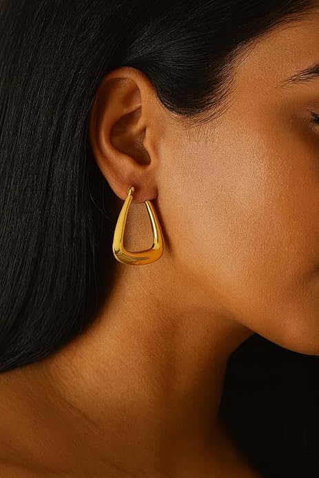 GLEVIA Gold-Toned Geometric Statement Hoop Earrings for Women