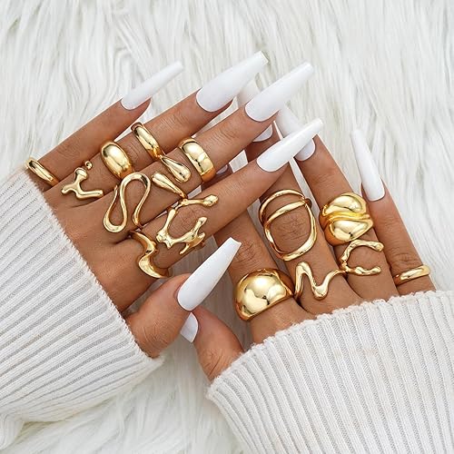 Shining GLEVIA Set of 15 Latest Stylish Gold Plated Rings for Women and Girls