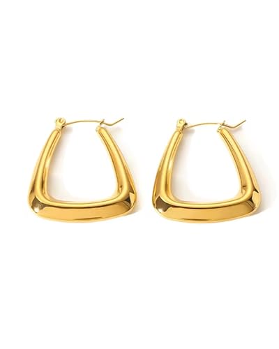 GLEVIA Gold-Toned Geometric Statement Hoop Earrings for Women