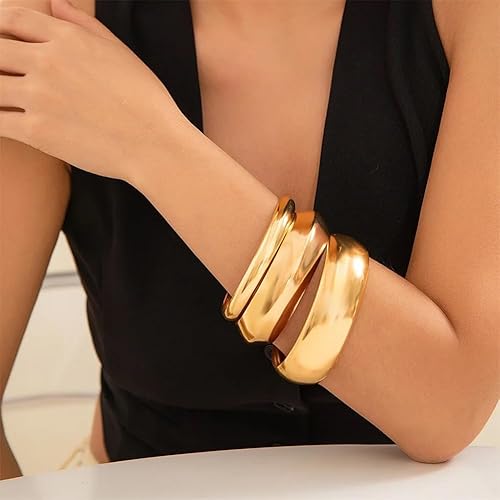 Women’s Chunky Gold Twisted Statement Bracelet – Adjustable Fashion Jewelry