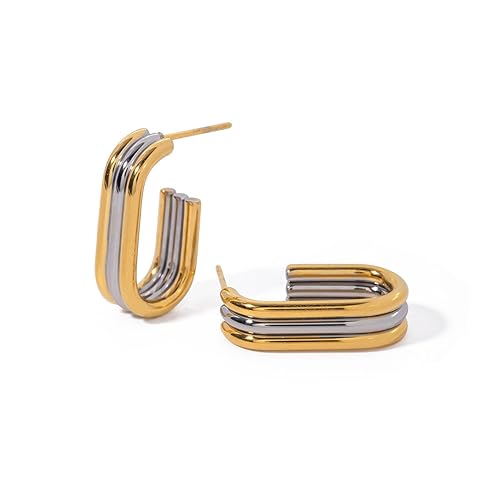 GLEVIA Two-Tone Gold & Silver Earrings – Contemporary Design