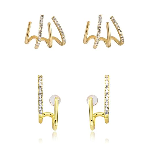 Women’s Gold Crystal Earrings Set – 2 Pair Stylish Studs & Drop Earrings