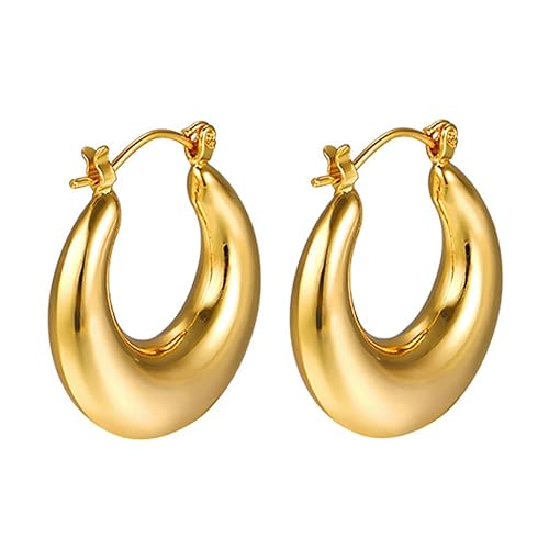 GLEVIA Thick Gold Plated Round Hoop Earrings for Women