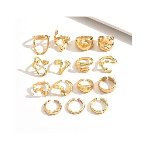 Shining GLEVIA Set of 15 Latest Stylish Gold Plated Rings for Women and Girls
