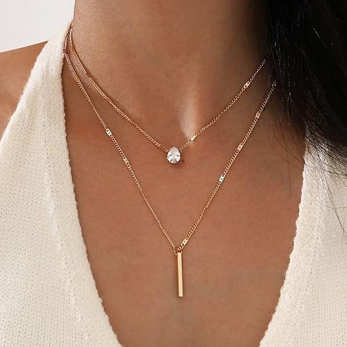 GLEVIA Stylish Multilayer Crystal Chain Pendant Necklace for Women and Girls (14563np), Gold