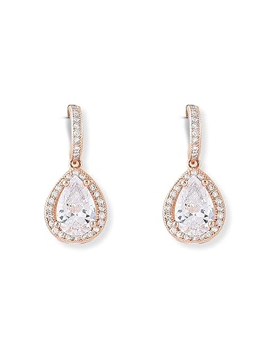 GLEVIA Rose Gold Crystal Teardrop Earrings for Women