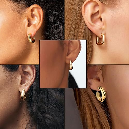 Women’s Gold Plated Geometric Earrings Set – 6 Pair Minimal Ear Studs & Hoops