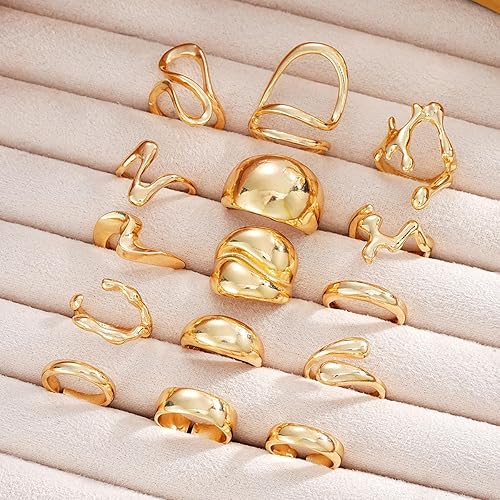 Shining GLEVIA Set of 15 Latest Stylish Gold Plated Rings for Women and Girls