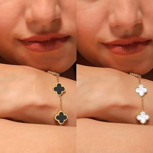 Women’s Lucky Clover Charm Bracelet – Black & White Set