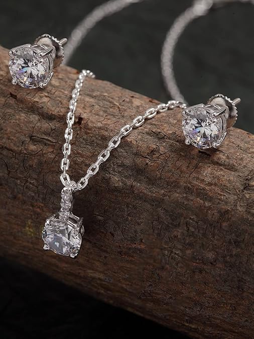 GLEVIA Sparkling Solitaire Pendant & Earrings Set for Women
