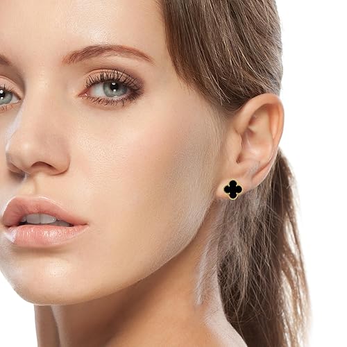 GLEVIA Black Clover Stud Earrings for Women – Elegant Daily Wear Studs