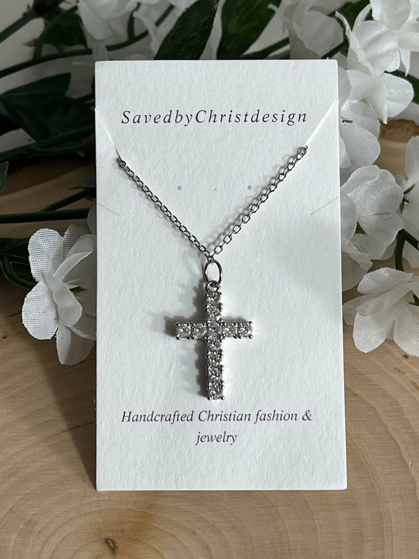GLEVIA Silver Crystal Cross Pendant Necklace